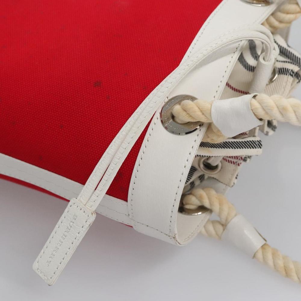 BURBERRY Blue Label Hand Bag Canvas Leather Red White Silver Auth 113132 - Picture 8 of 16
